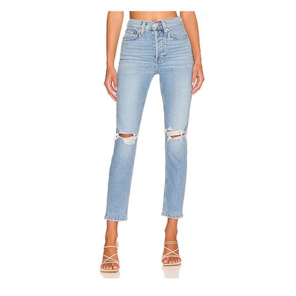 RE/DONE Originals 90's High Rise Ankle Crop Destroy Sanded Blue Sz 32 High Rise - Picture 1 of 8